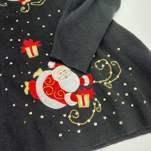 Quacker Factory Black Santa Christmas Sweater Size Medium - Picture 2 of 4